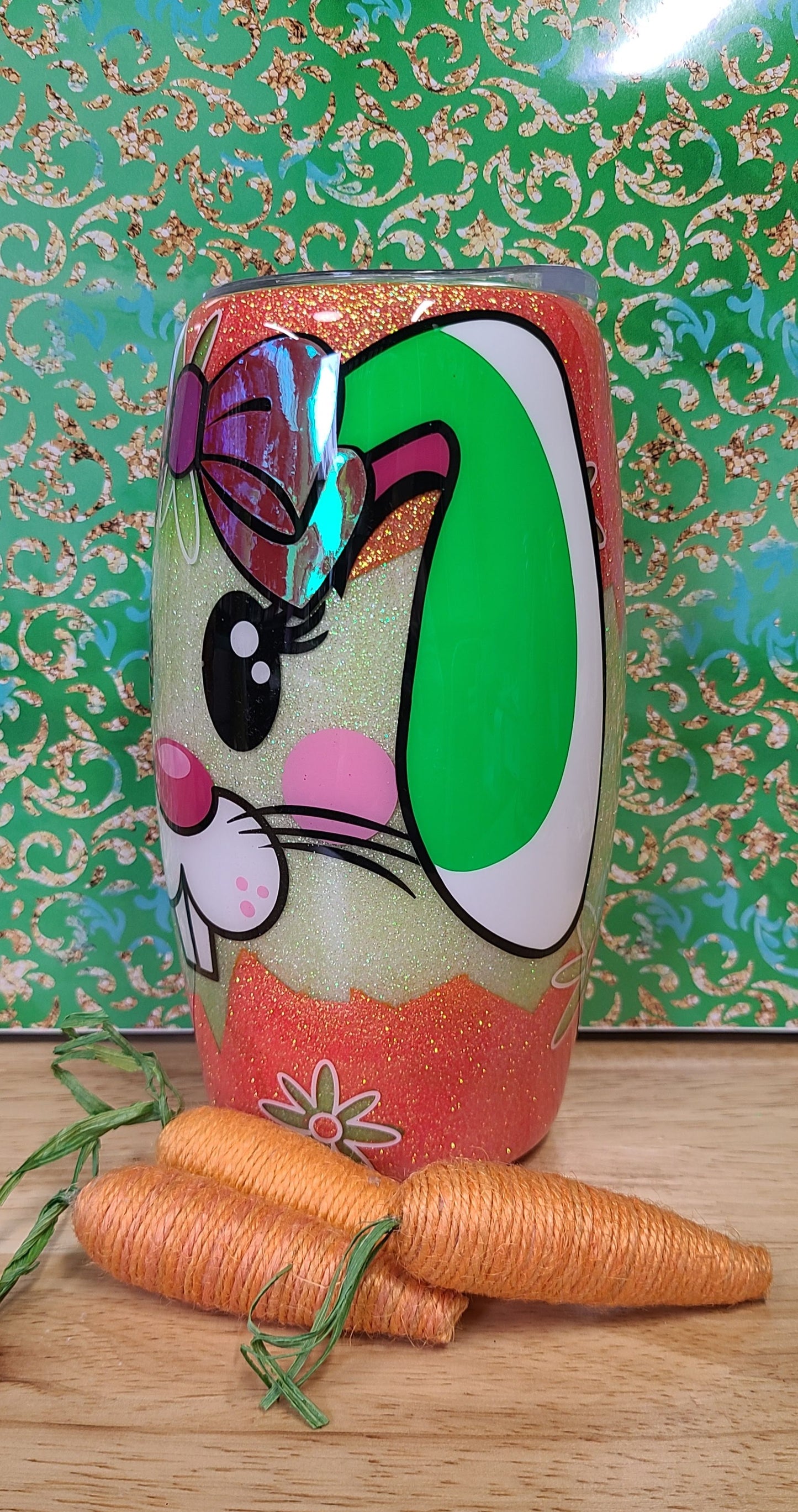 Girl Easter Bunny Orange and Green 25oz