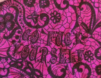 Floral Hidden Insults Purple Custom Fabric CL 9x14 Cup Cut