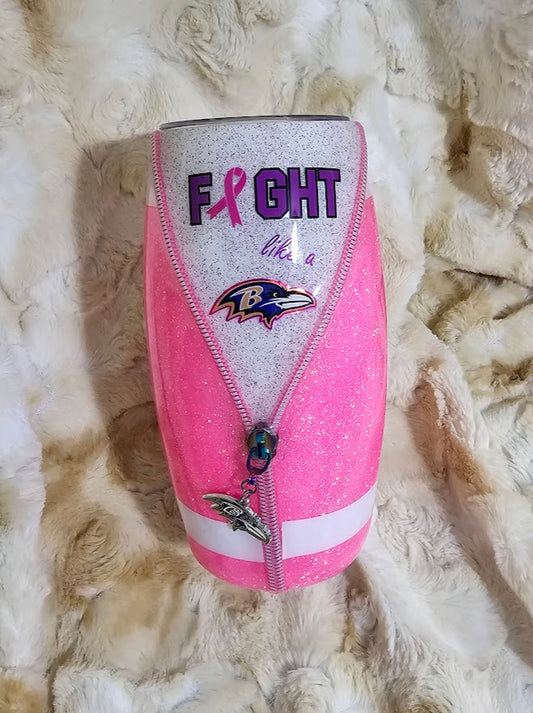 Fight Like A Raven / Breast Cancer Awareness Football Zipper 25oz