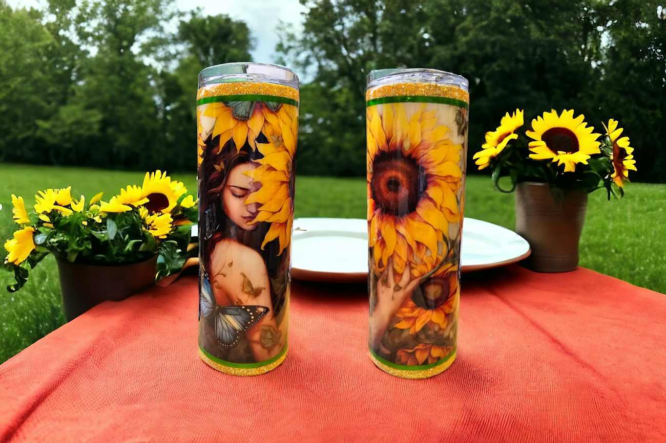 Woman and Sunflowers 20oz